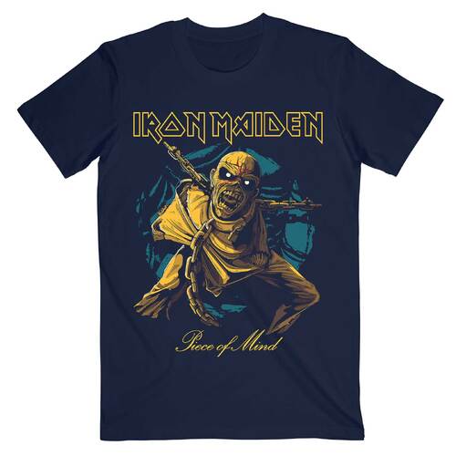 Iron Maiden Piece Of Mind Gold Eddie Navy Shirt [Size: S]