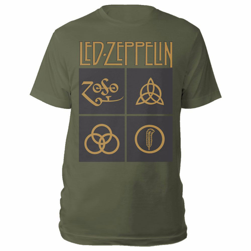 Led Zeppelin Gold Symbols Green Shirt [Size: S]